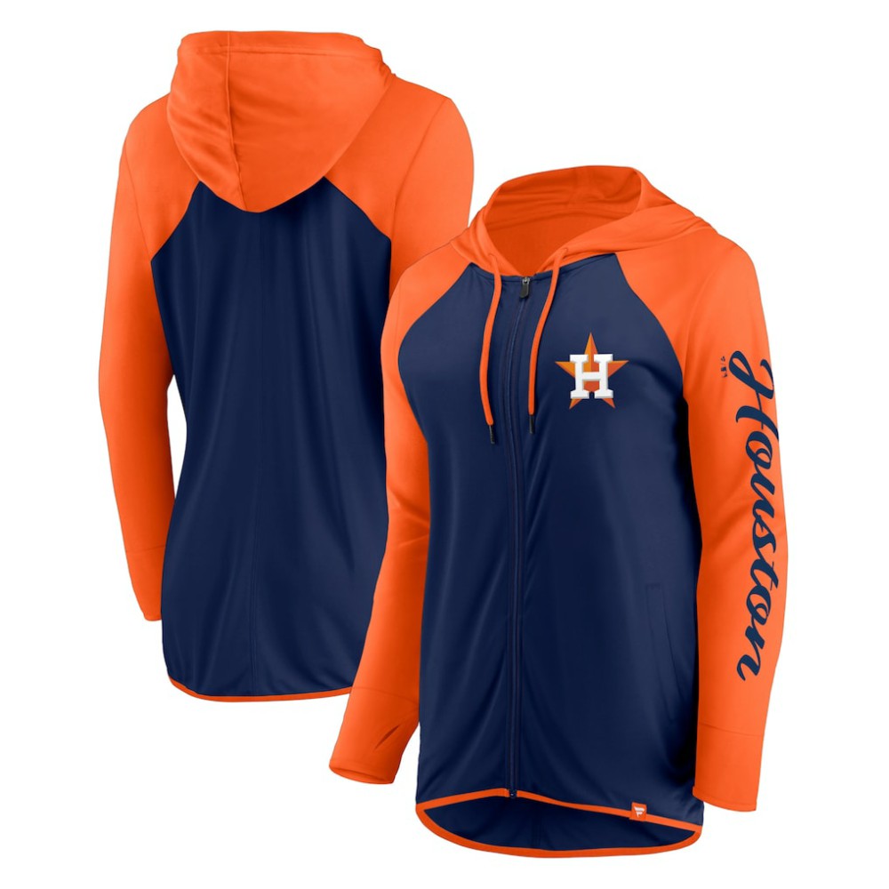 Houston Astros Women's Script Sleeve Full-Zip Hoodie - Navy/Orange