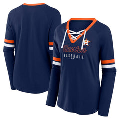 Houston Astros Women's Won & Done Raglan Lace-Up Long Sleeve T-Shirt - Navy
