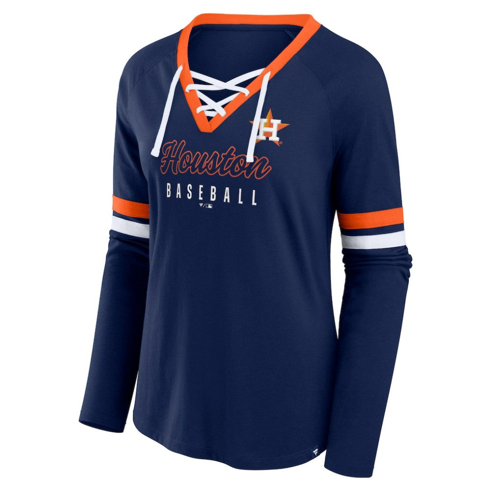 Houston Astros Women's Won & Done Raglan Lace-Up Long Sleeve T-Shirt - Navy