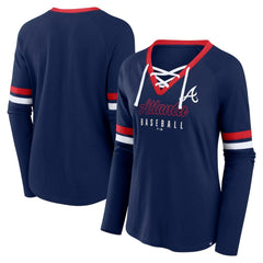 Atlanta Braves Women's Won & Done Raglan Lace-Up Long Sleeve T-Shirt - Navy