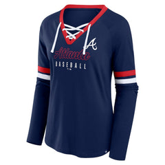 Atlanta Braves Women's Won & Done Raglan Lace-Up Long Sleeve T-Shirt - Navy