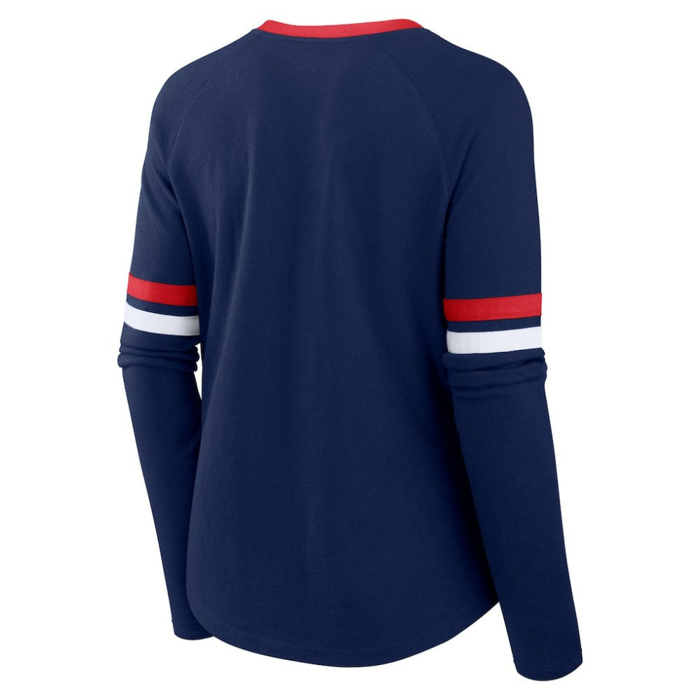 Atlanta Braves Women's Won & Done Raglan Lace-Up Long Sleeve T-Shirt - Navy