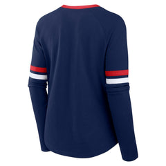Atlanta Braves Women's Won & Done Raglan Lace-Up Long Sleeve T-Shirt - Navy