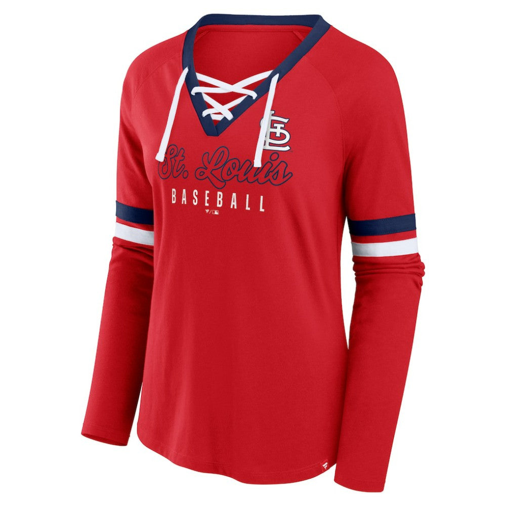 St. Louis Cardinals Women's Won & Done Raglan Lace-Up Long Sleeve T-Shirt - Red