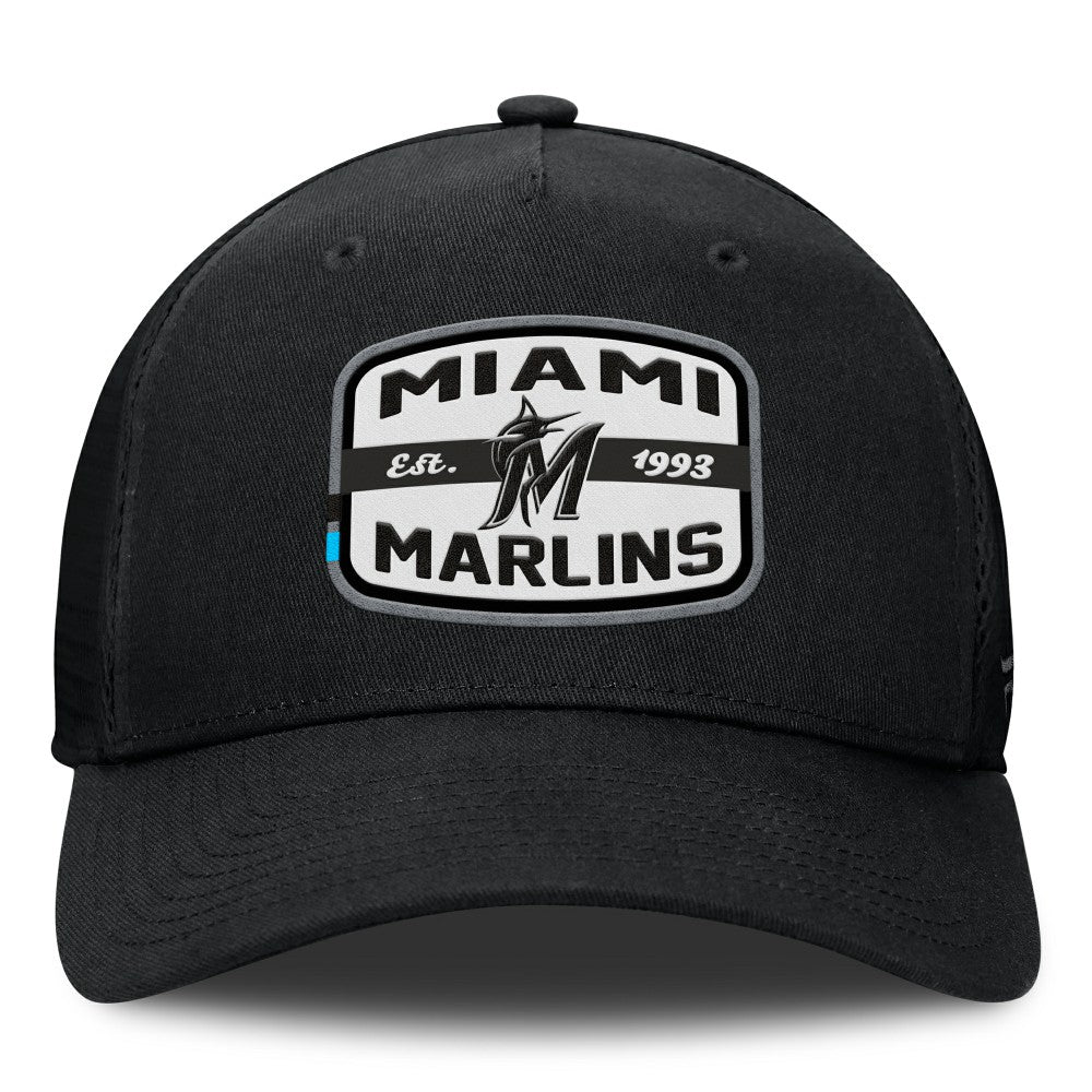 Miami Marlins Team Patch A-Frame Trucker Snapback Hat - Black