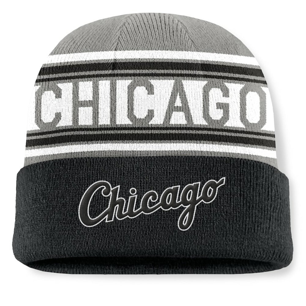Chicago White Sox Fundamental Team Stripe Cuffed Knit Hat - Black
