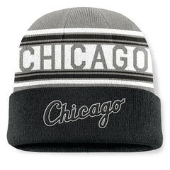 Chicago White Sox Fundamental Team Stripe Cuffed Knit Hat - Black