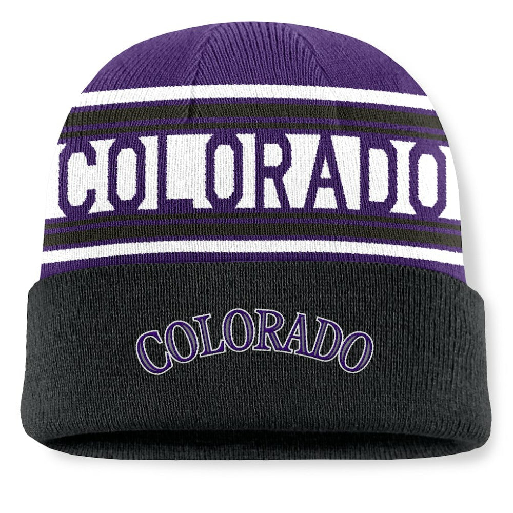Colorado Rockies Fundamental Team Stripe Cuffed Knit Hat - Black