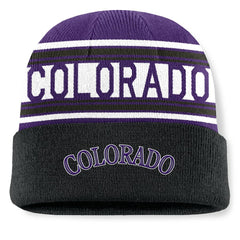 Colorado Rockies Fundamental Team Stripe Cuffed Knit Hat - Black