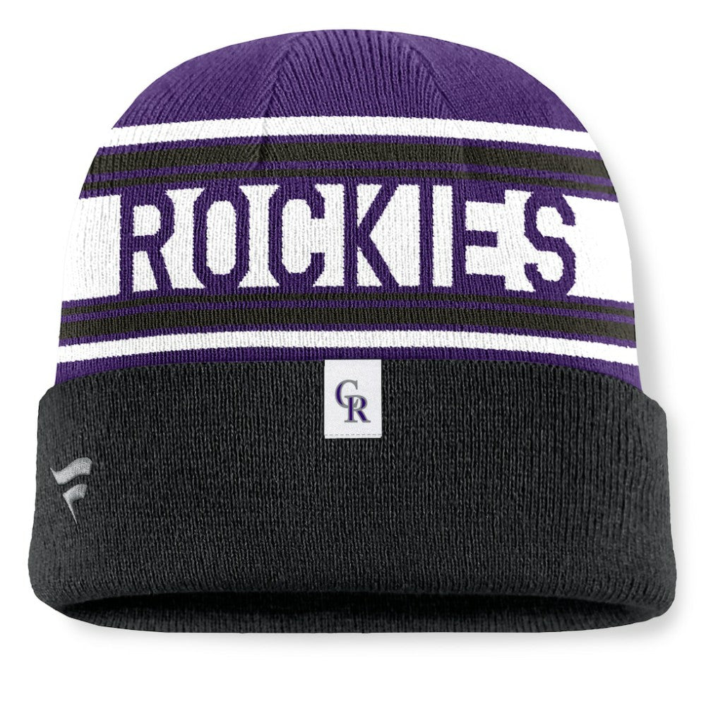 Colorado Rockies Fundamental Team Stripe Cuffed Knit Hat - Black