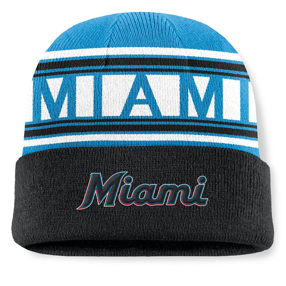 Miami Marlins Fundamental Team Stripe Cuffed Knit Hat - Black