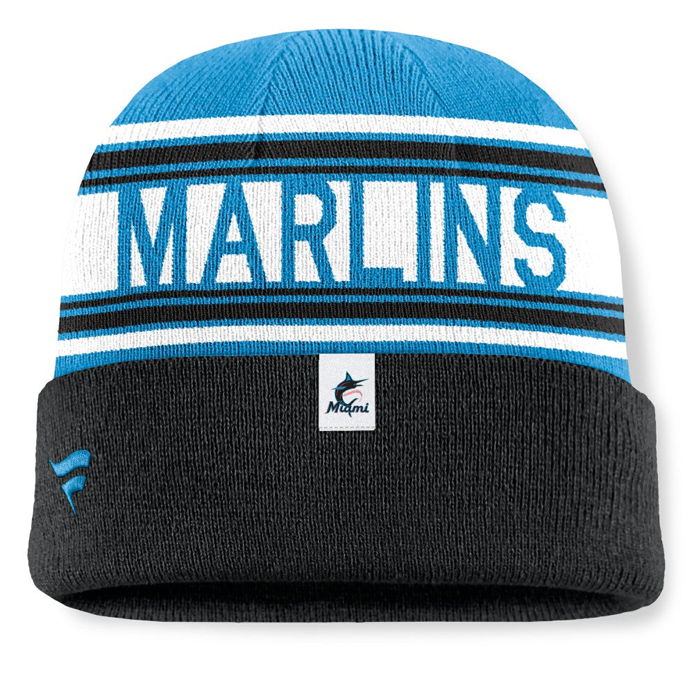 Miami Marlins Fundamental Team Stripe Cuffed Knit Hat - Black