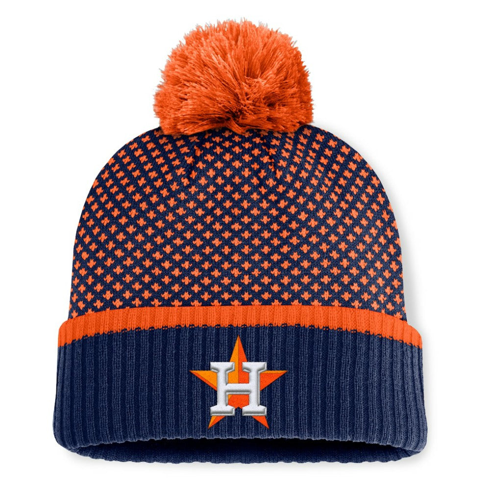 Houston Astros Women's Fundamental Jacquard Cuffed Knit Hat with Pom - Navy