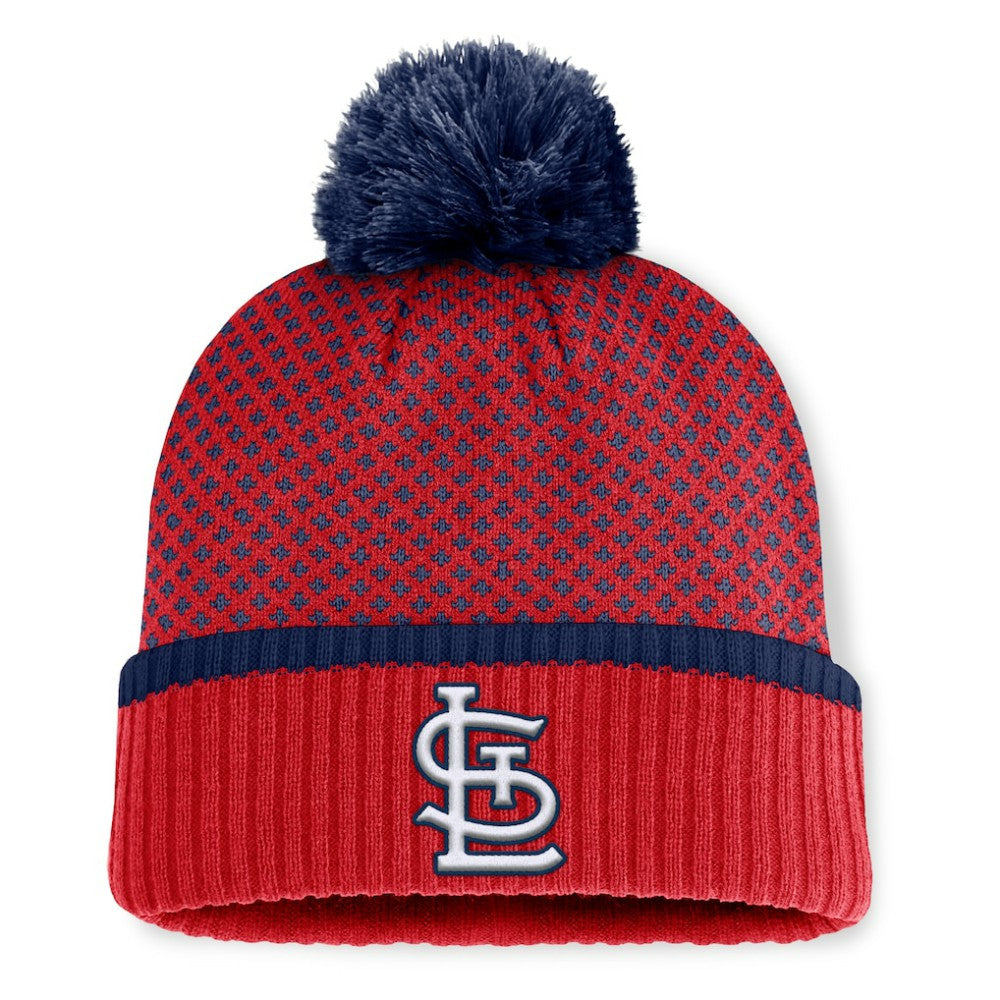St. Louis Cardinals Women's Fundamental Jacquard Cuffed Knit Hat with Pom - Red