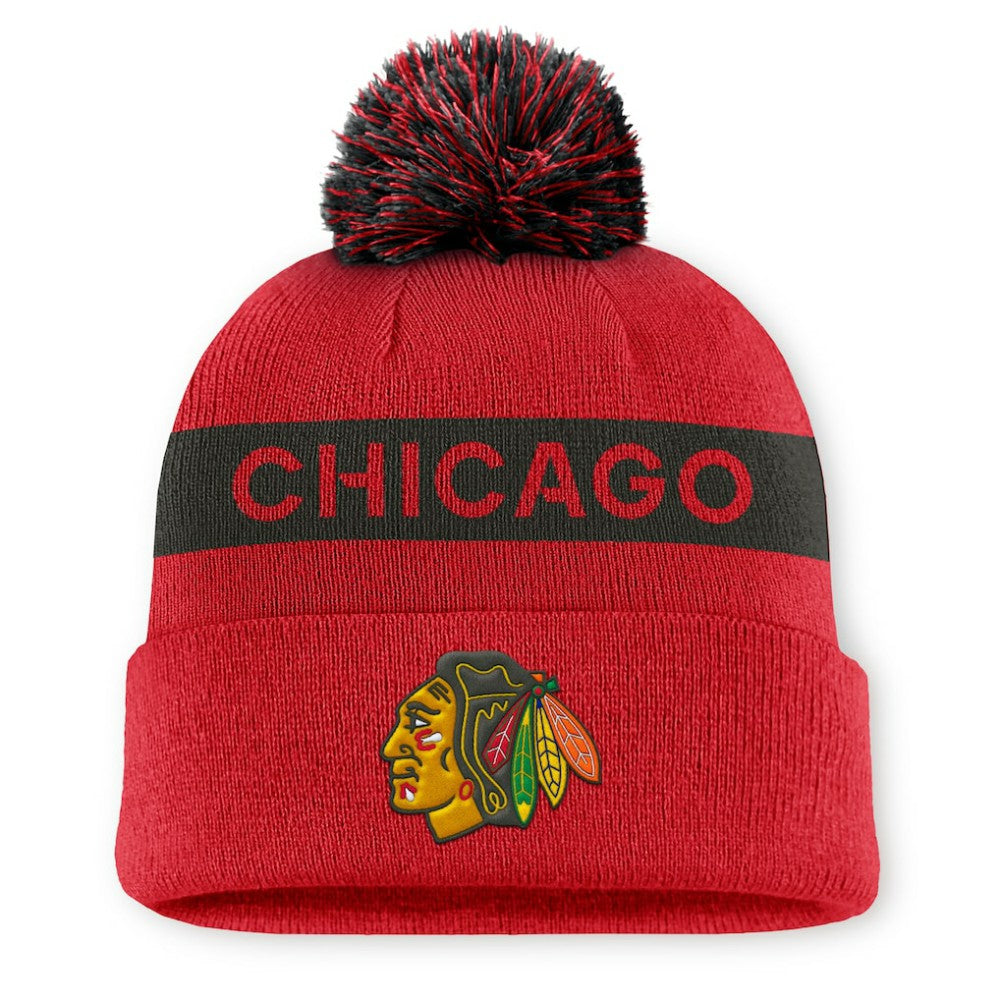 Chicago Blackhawks Fanatics Women's Authentic Pro Rink Cuffed Knit Hat with Pom