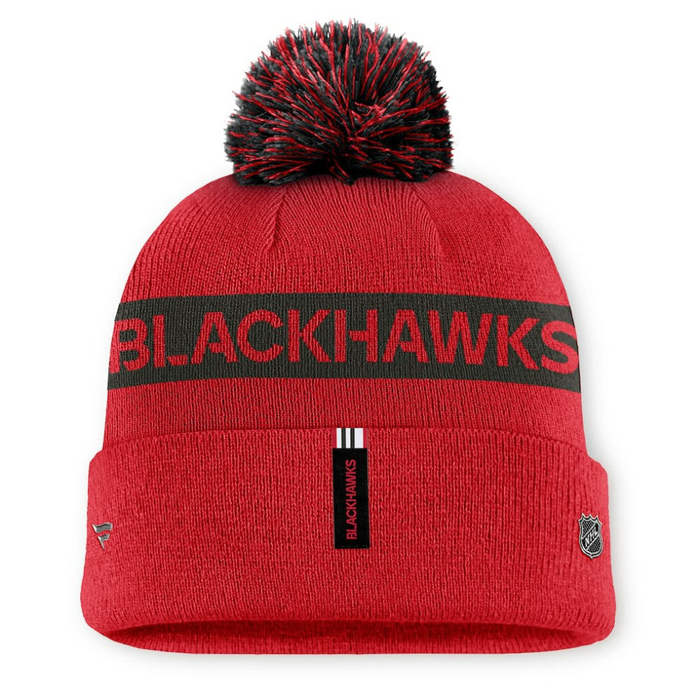 Chicago Blackhawks Fanatics Women's Authentic Pro Rink Cuffed Knit Hat with Pom