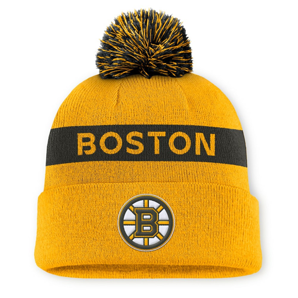 Boston Bruins Fanatics Women's Authentic Pro Rink Cuffed Knit Hat with Pom