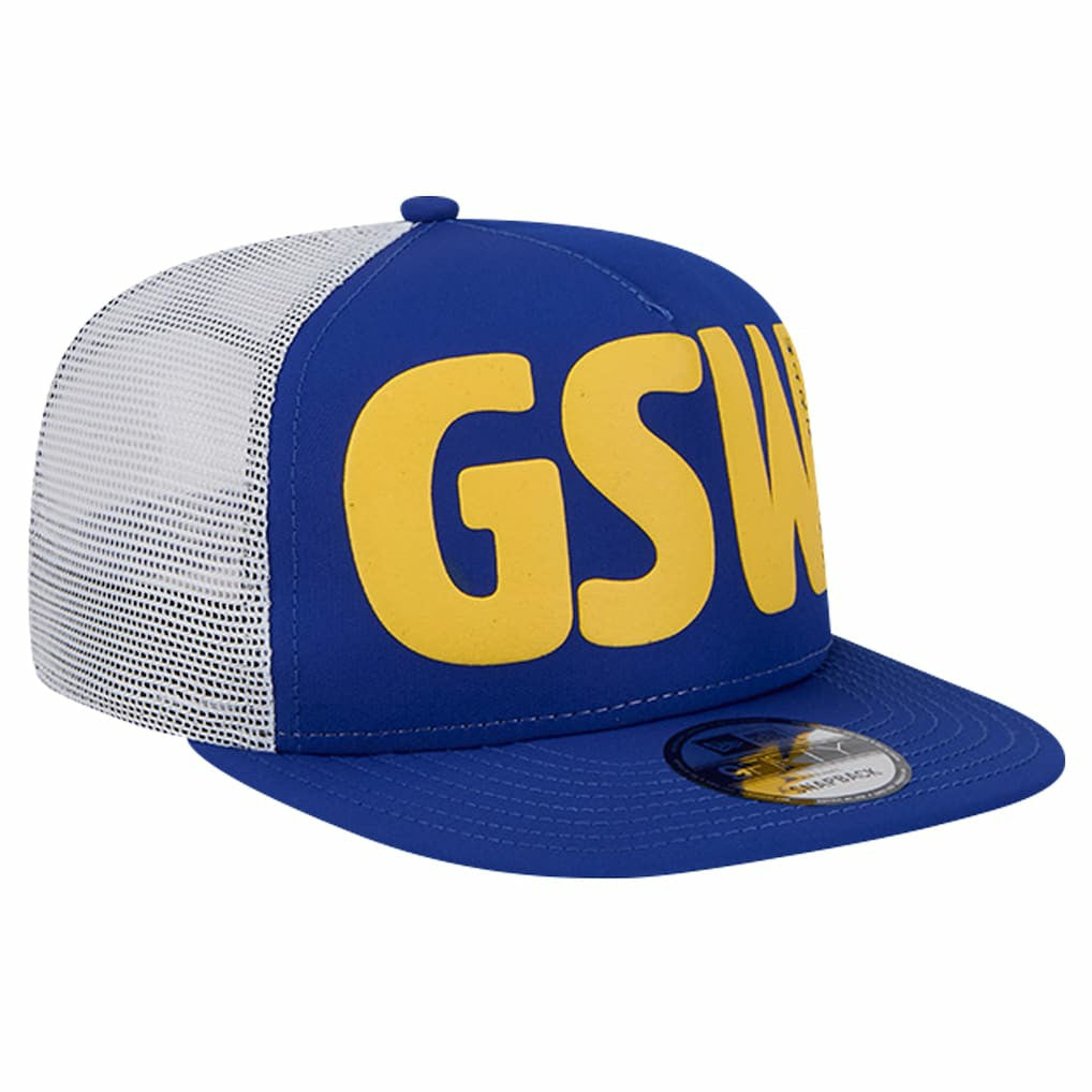 Golden State Warriors Puff Print Team Code A-Frame 9FIFTY Trucker Snapback Hat sale - Royal | New Era discount