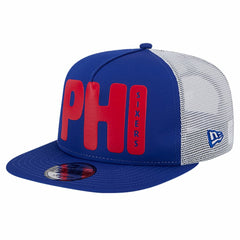 Philadelphia 76ers Puff Print Team Code A-Frame 9FIFTY Trucker Snapback Hat - Royal | New Era outlet