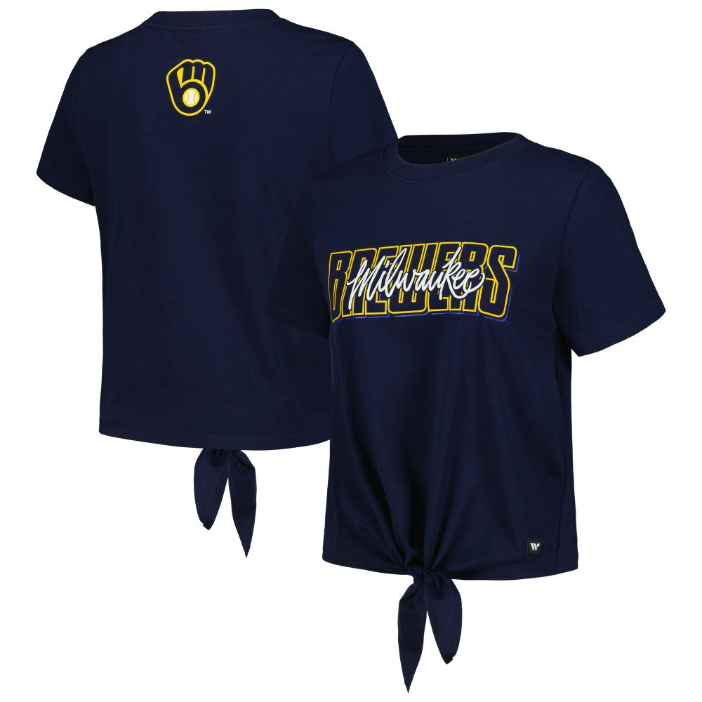 Milwaukee Brewers The Wild Collective Women's Twist Front T-Shirt - Navy