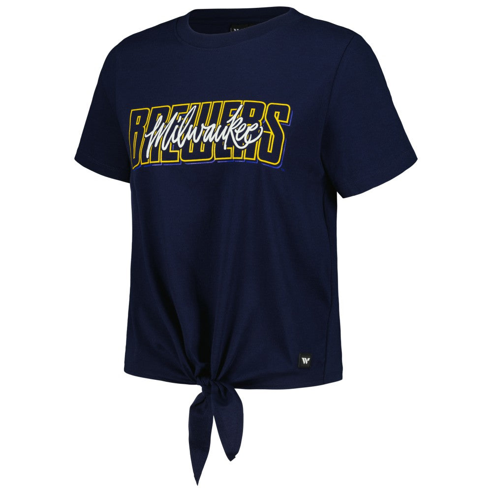 Milwaukee Brewers The Wild Collective Women's Twist Front T-Shirt - Navy