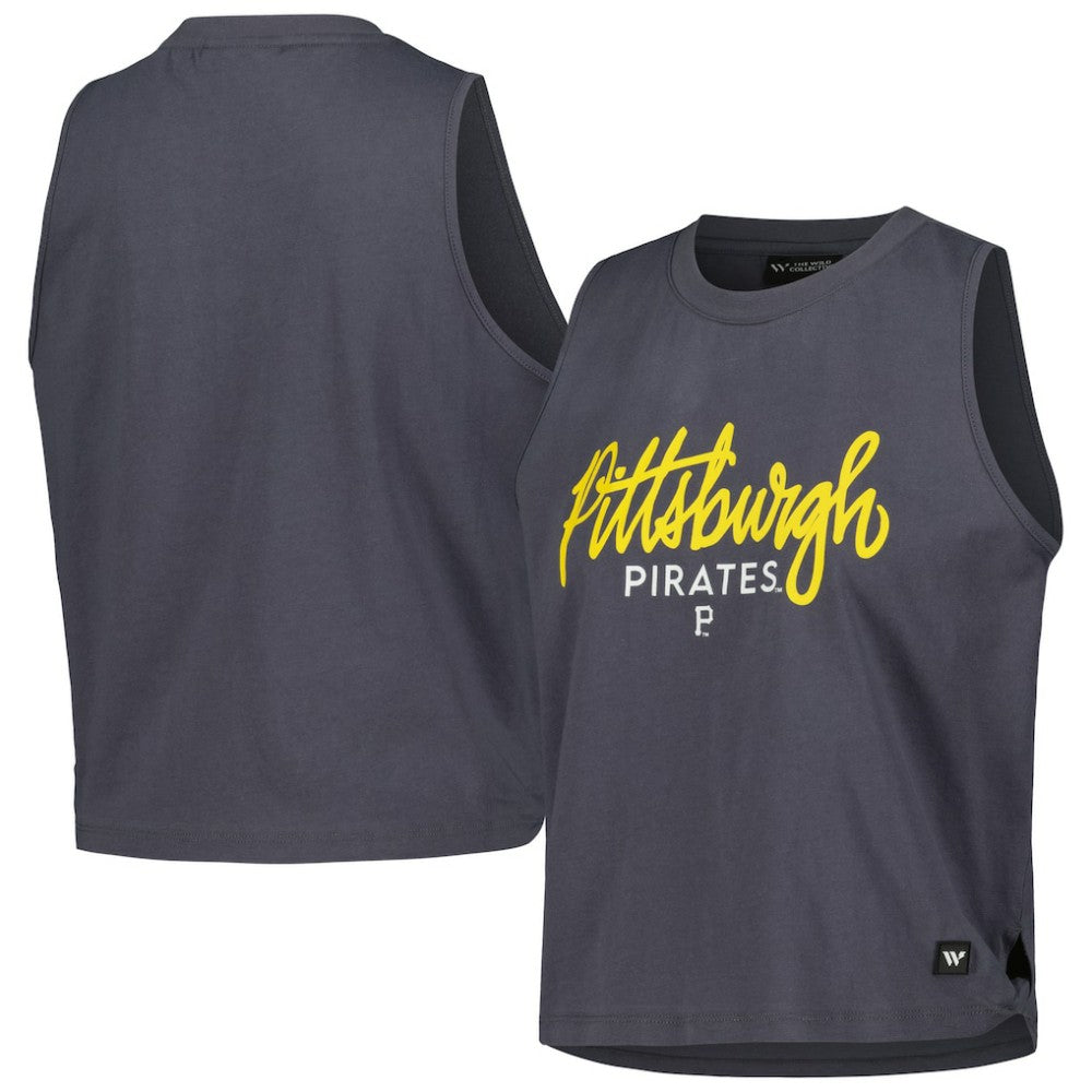 Pittsburgh Pirates The Wild Collective Women's Side Knot Tank Top - Charcoal