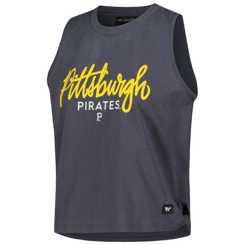 Pittsburgh Pirates The Wild Collective Women's Side Knot Tank Top - Charcoal