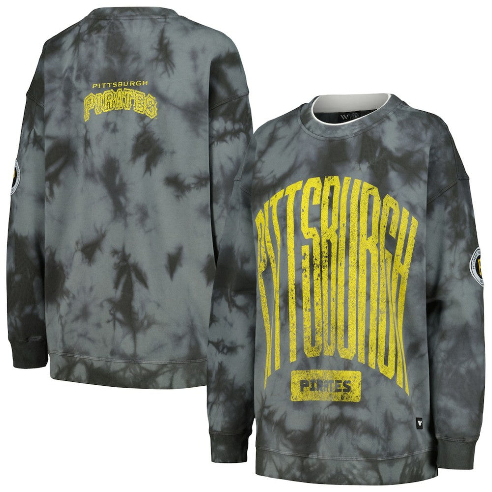 Pittsburgh Pirates The Wild Collective Women's Overdyed Pullover Sweatshirt - Charcoal