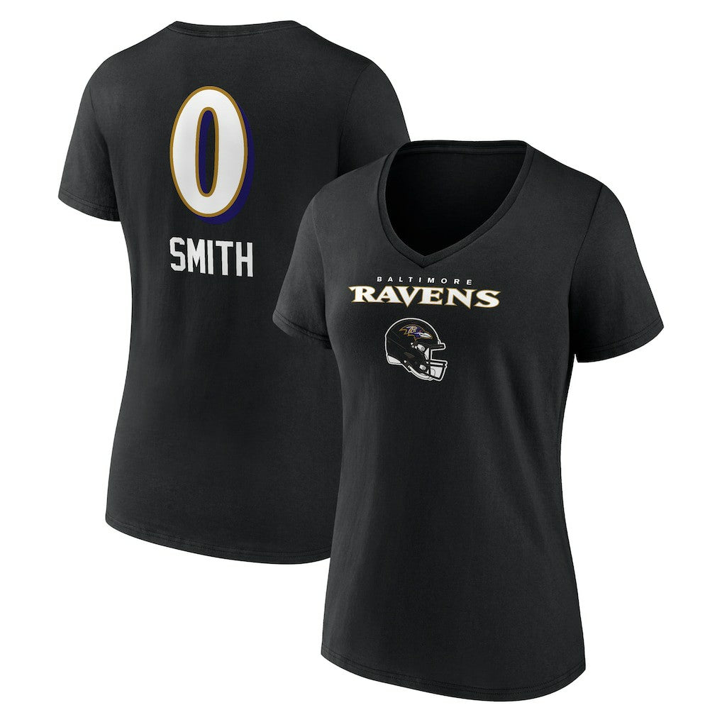 NFL Baltimore Ravens Roquan Smith  Women's Team Wordmark Player Name & Number V-Neck T-Shirt