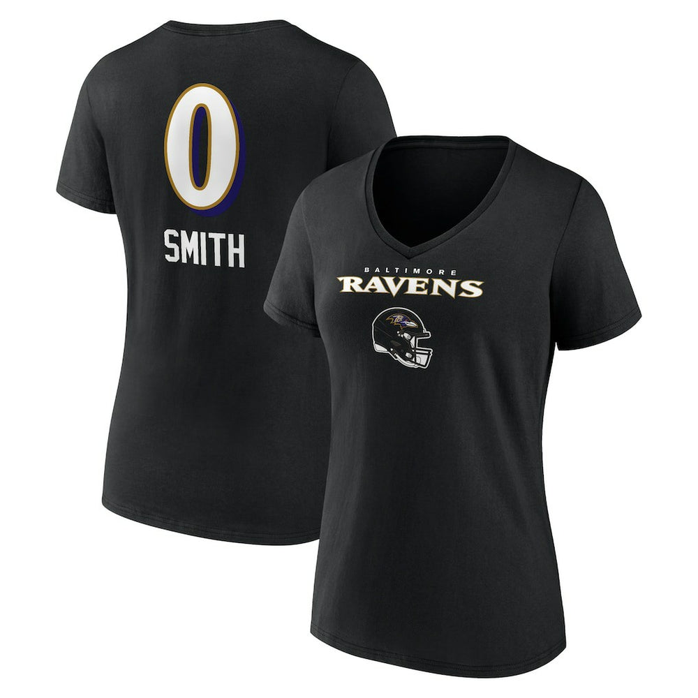 NFL Baltimore Ravens Roquan Smith  Women's Team Wordmark Player Name & Number V-Neck T-Shirt