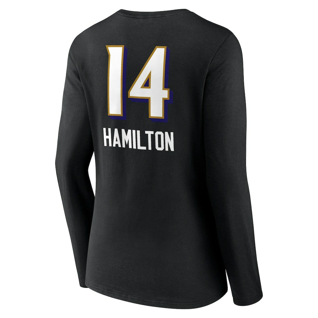 NFL Baltimore Ravens Kyle Hamilton  Women's Team Wordmark Player Name & Number Long Sleeve V-Neck T-Shirt