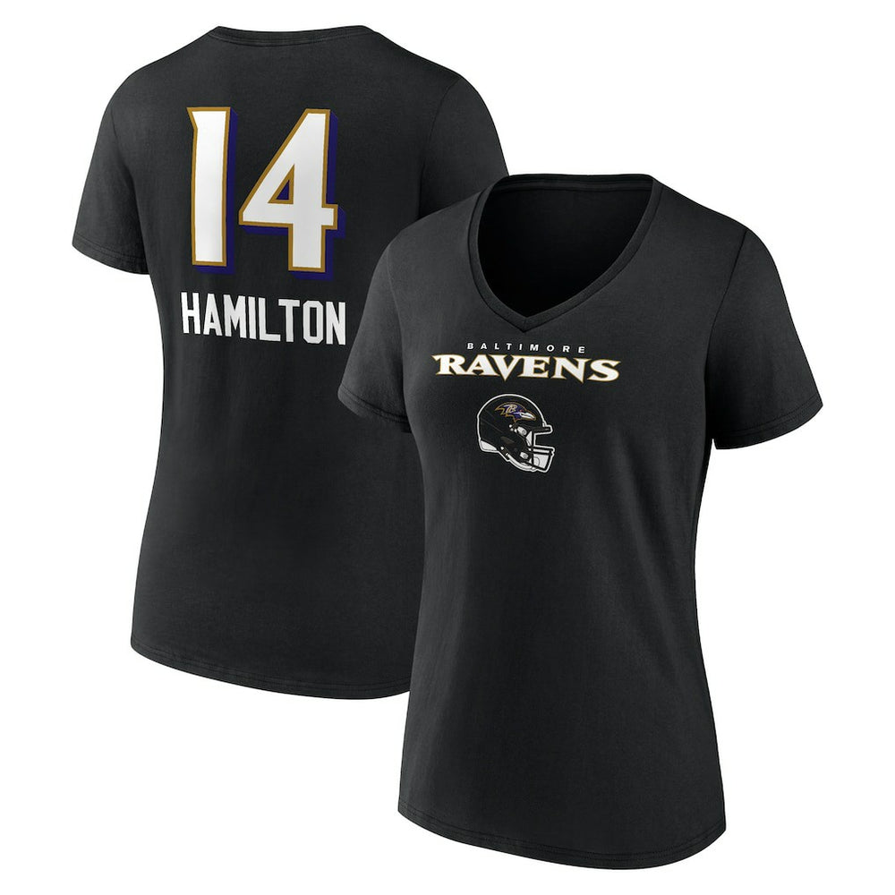 NFL Baltimore Ravens Kyle Hamilton  Women's Team Wordmark Player Name & Number V-Neck T-Shirt