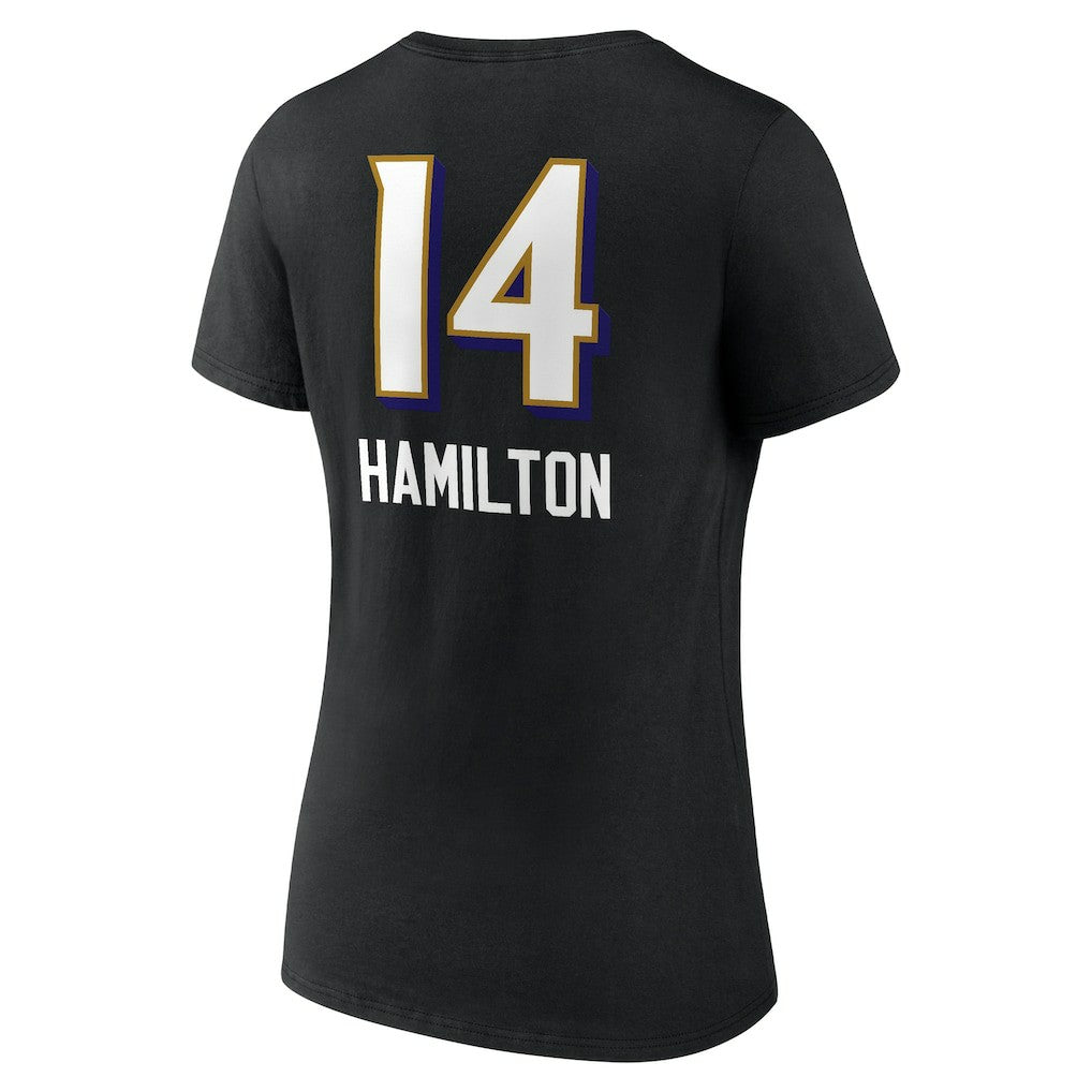 NFL Baltimore Ravens Kyle Hamilton  Women's Team Wordmark Player Name & Number V-Neck T-Shirt