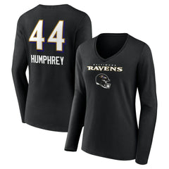 NFL Baltimore Ravens Marlon Humphrey  Women's Team Wordmark Player Name & Number Long Sleeve V-Neck T-Shirt