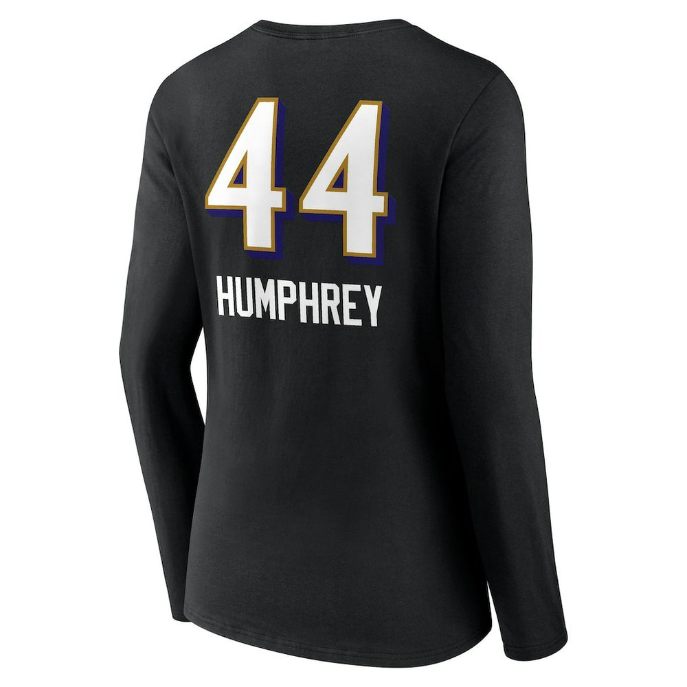 NFL Baltimore Ravens Marlon Humphrey  Women's Team Wordmark Player Name & Number Long Sleeve V-Neck T-Shirt