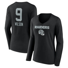 NFL Las Vegas Raiders Tyree Wilson  Women's Team Wordmark Player Name & Number Long Sleeve V-Neck T-Shirt