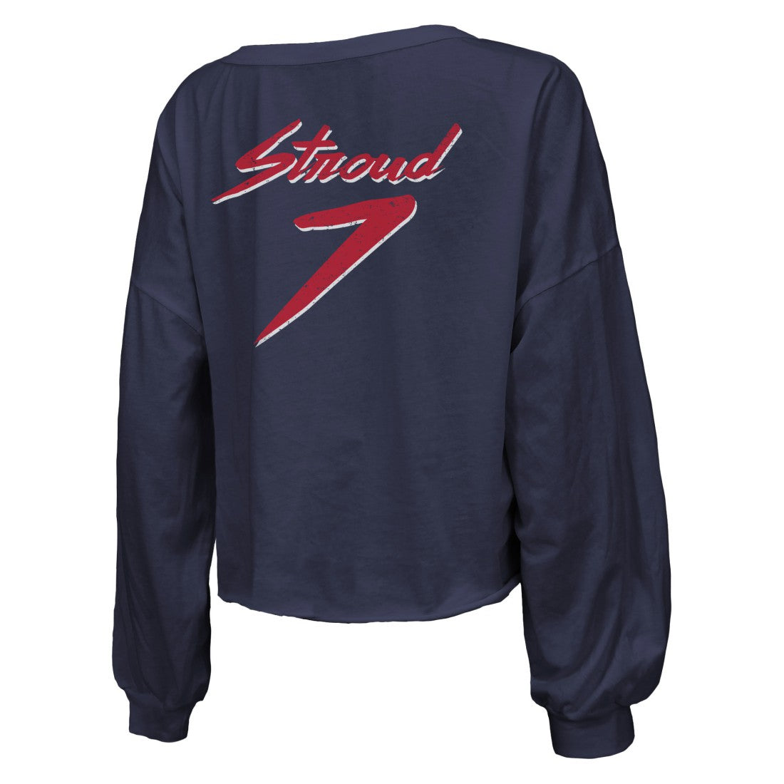 NFL Houston Texans C.J. Stroud  Majestic Threads Women's Name & Number Script Off-Shoulder Cropped Long Sleeve T-Shirt