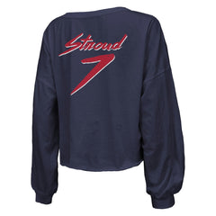 NFL Houston Texans C.J. Stroud  Majestic Threads Women's Name & Number Script Off-Shoulder Cropped Long Sleeve T-Shirt