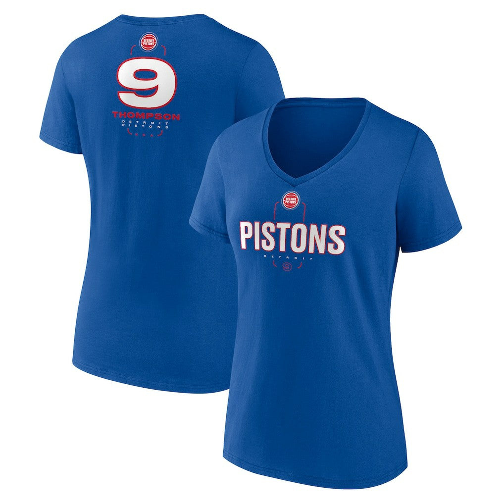 Ausar Thompson Detroit Pistons Women's Behind The Back Name & Number V-Neck T-Shirt sale - Blue on sale