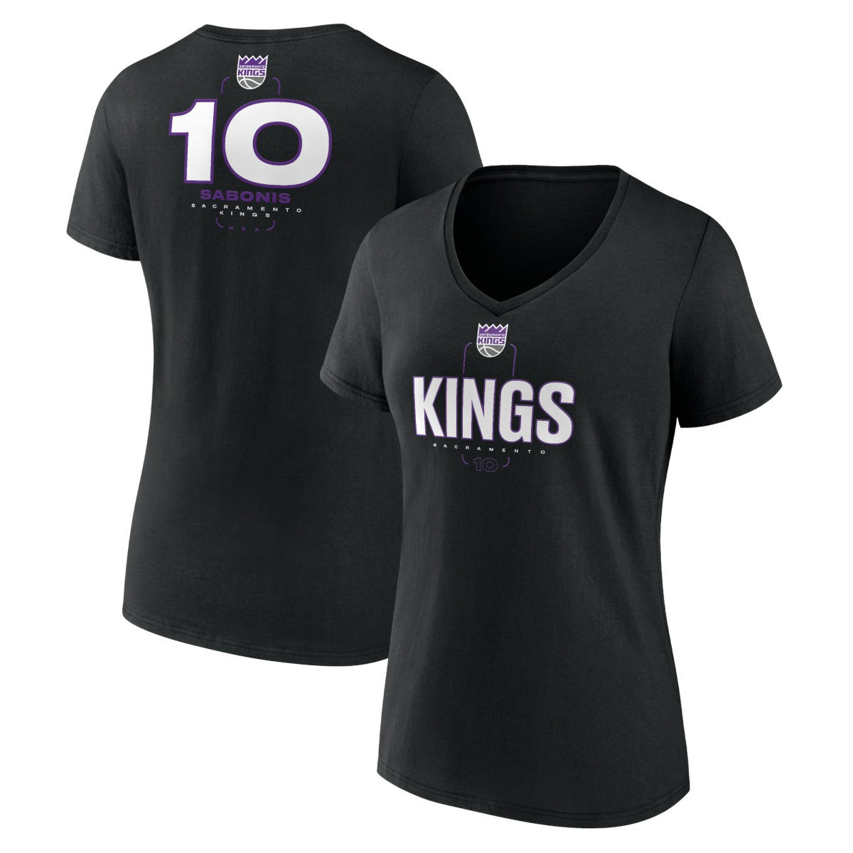 Domantas Sabonis Sacramento Kings Women's Behind The Back Name & Number V-Neck T-Shirt - Black sale