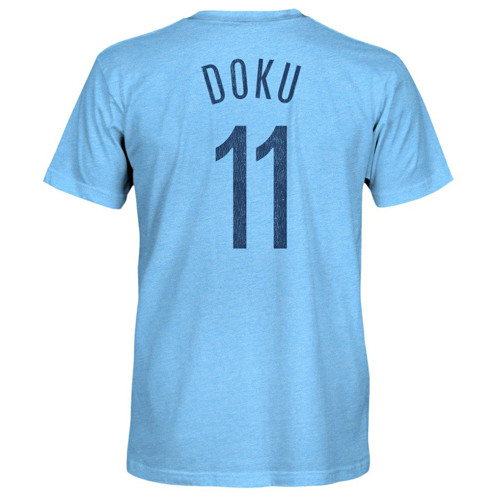 Jeremy Doku Manchester City 1863FC Player Name & Number Twisted Tri-Blend Slub T-Shirt / Soccer On sale