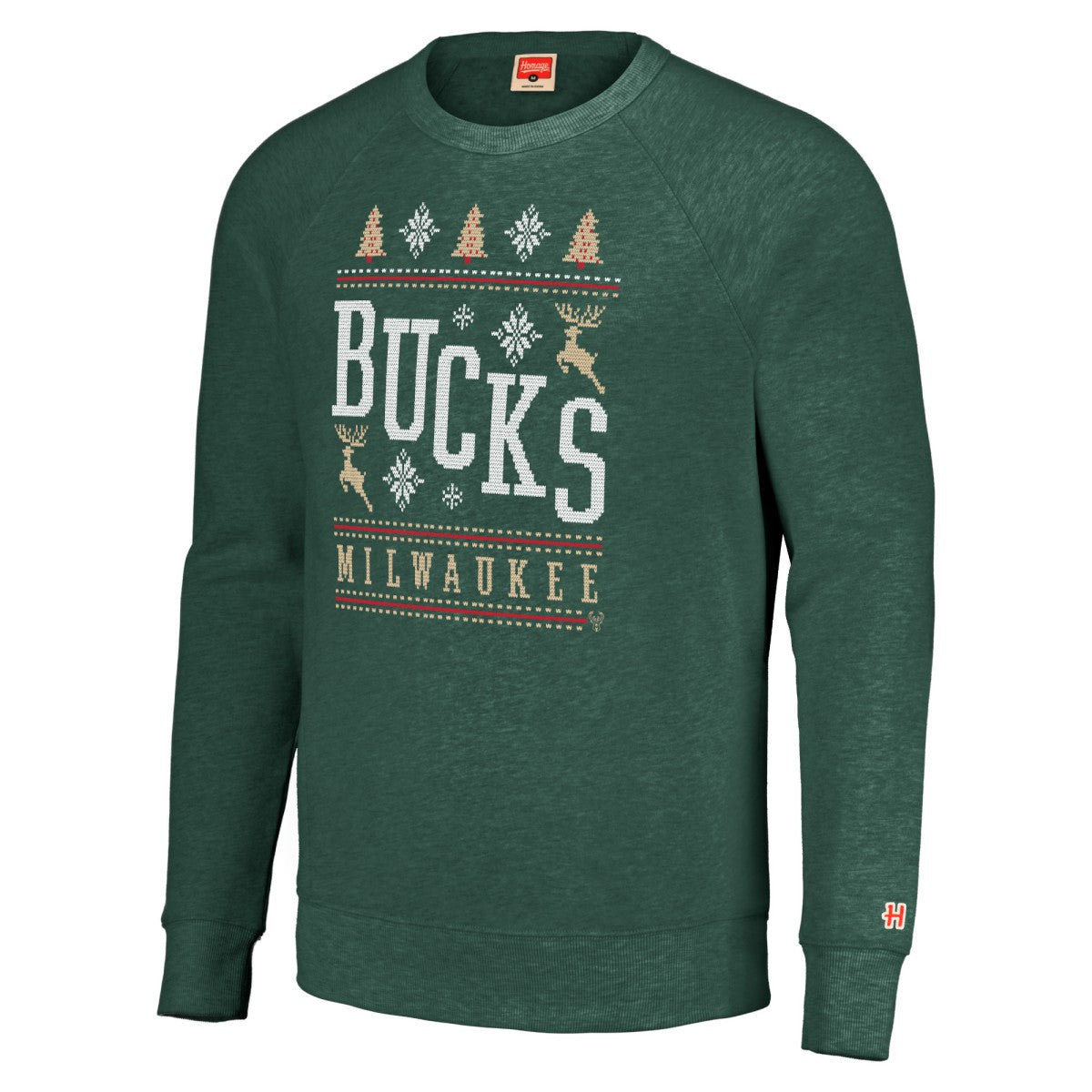 Milwaukee Bucks Homage Unisex Holiday Raglan Pullover Sweatshirt - Hunter Green cheap