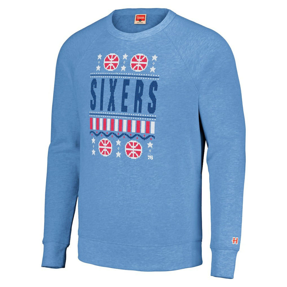 Philadelphia 76ers Homage Unisex Holiday Raglan Pullover Sweatshirt - Light Blue discount