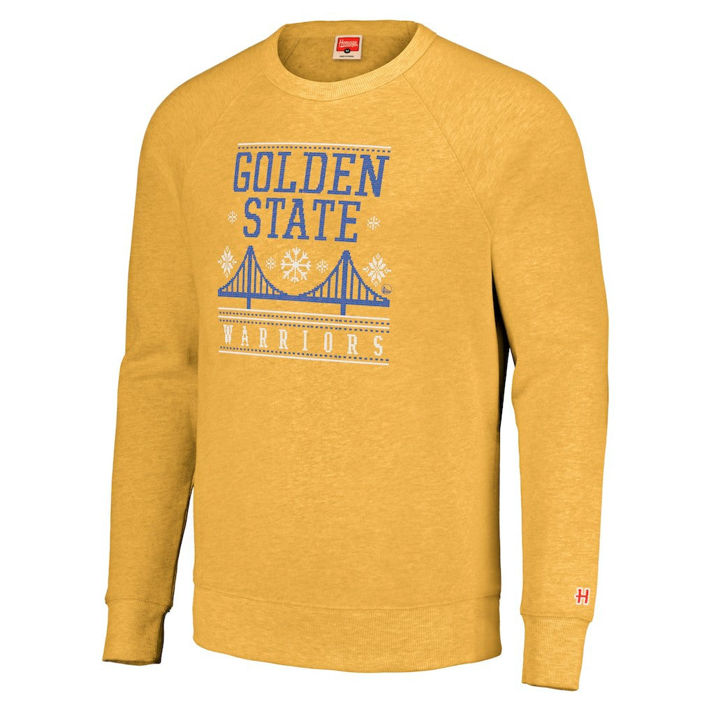 Golden State Warriors Homage Unisex Holiday Tri-Blend Raglan Pullover Sweatshirt sale - Gold discount