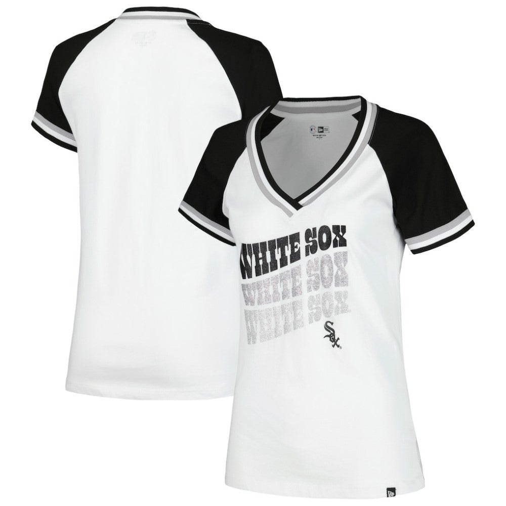 Chicago White Sox Women's Jersey Double Binding Raglan V-Neck T-Shirt - White | New Era