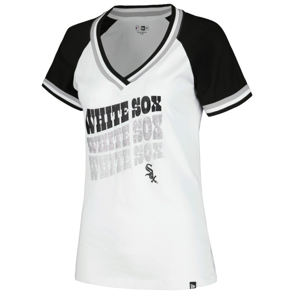Chicago White Sox Women's Jersey Double Binding Raglan V-Neck T-Shirt - White | New Era