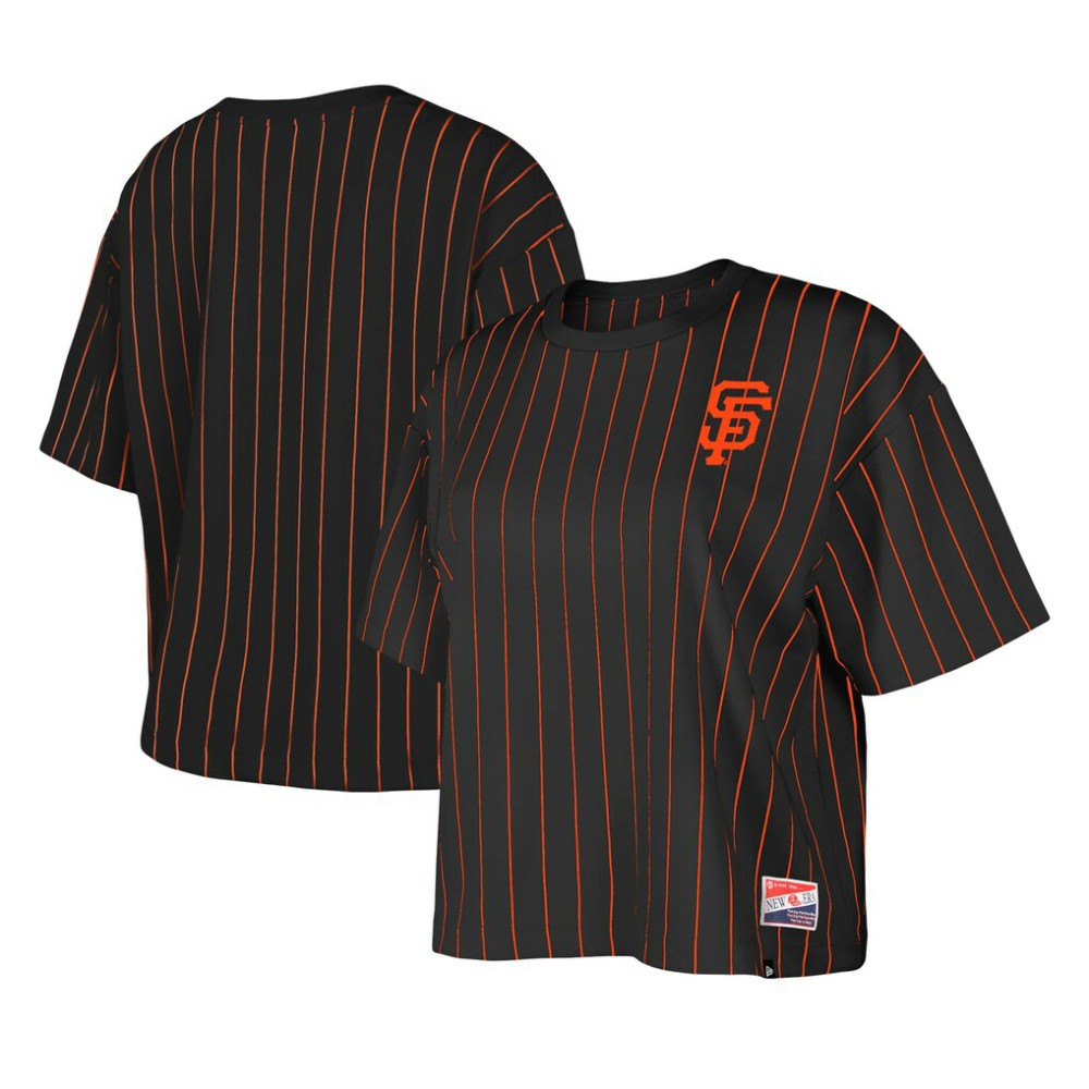 San Francisco Giants Women's Boxy Pinstripe T-Shirt - Black | New Era