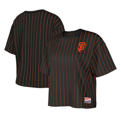 San Francisco Giants Women's Boxy Pinstripe T-Shirt - Black | New Era