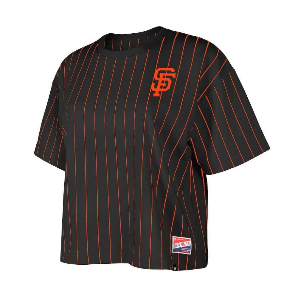 San Francisco Giants Women's Boxy Pinstripe T-Shirt - Black | New Era