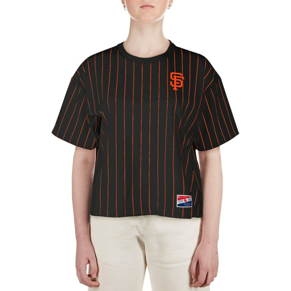 San Francisco Giants Women's Boxy Pinstripe T-Shirt - Black | New Era